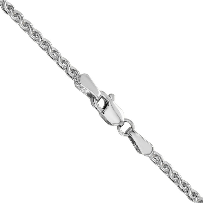 14K Solid White Gold 2.1mm Spiga Wheat Link Chain Necklace