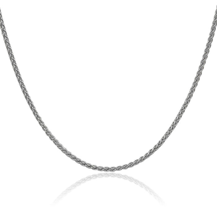 14K Solid White Gold 2.1mm Spiga Wheat Link Chain Necklace