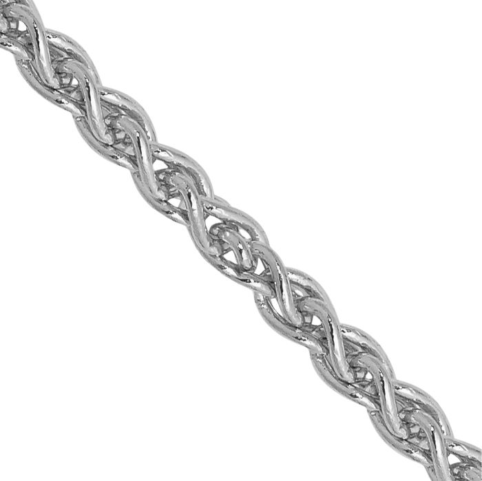 14K Solid White Gold 2.1mm Spiga Wheat Link Chain Necklace