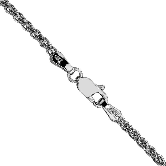 14K Solid White Gold 2.1mm Spiga Wheat Link Chain Necklace