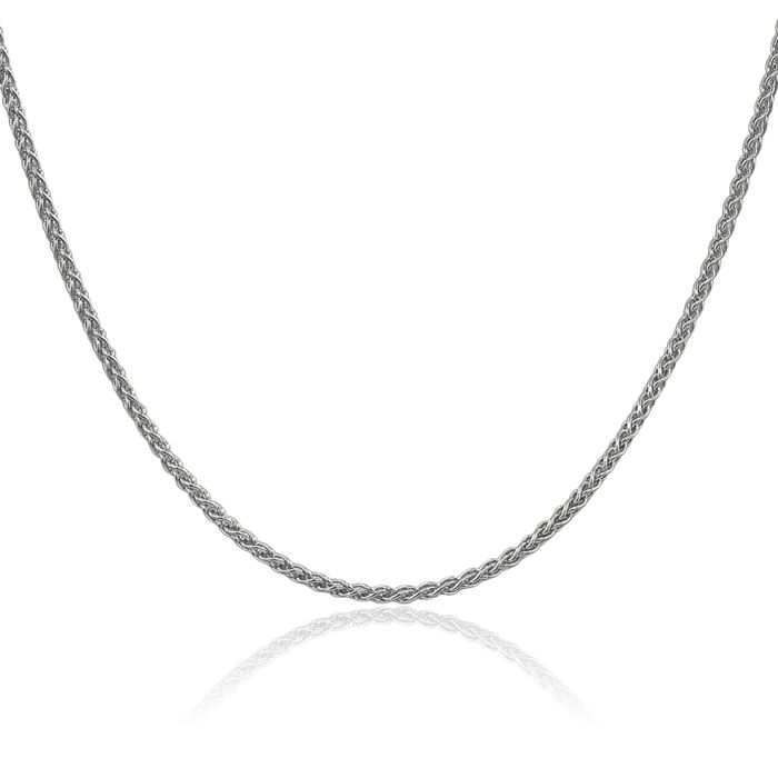 14K Solid White Gold 2.1mm Spiga Wheat Link Chain Necklace