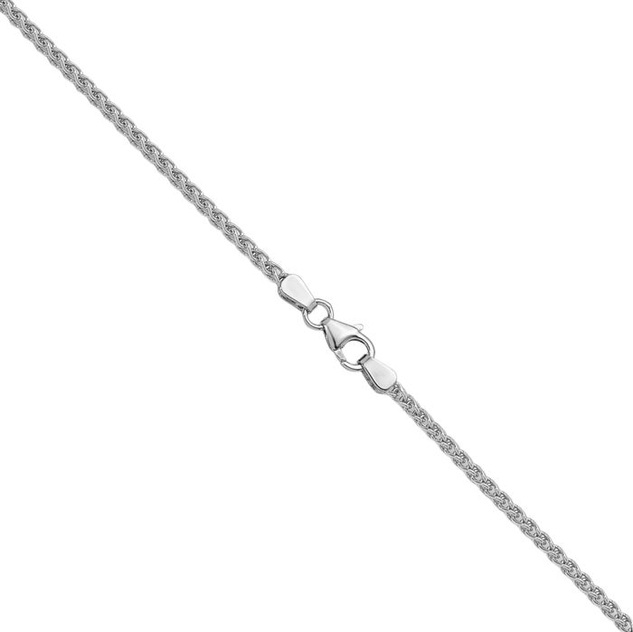 14K Solid White Gold 2.1mm Spiga Wheat Link Chain Necklace