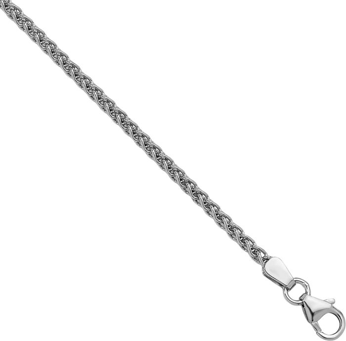 14K Solid White Gold 2.1mm Spiga Wheat Link Chain Necklace