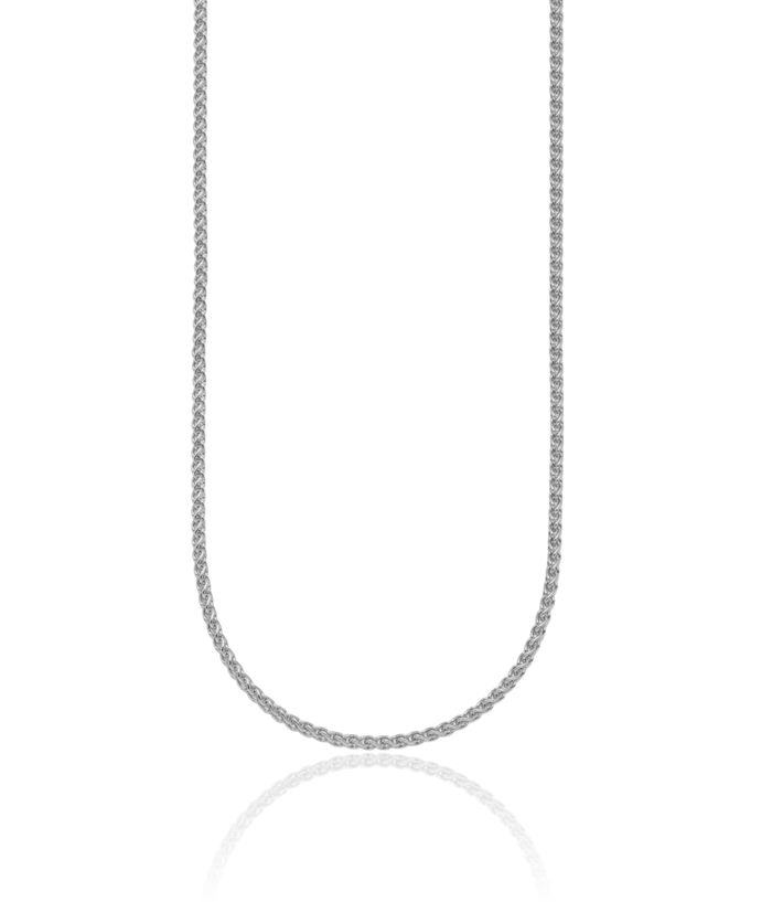 14K Solid White Gold 2.1mm Spiga Wheat Link Chain Necklace