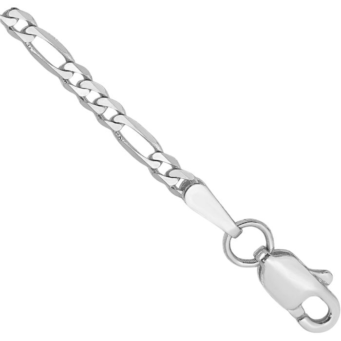 14K Solid White Gold 2.25mm Figaro Link Chain Bracelet