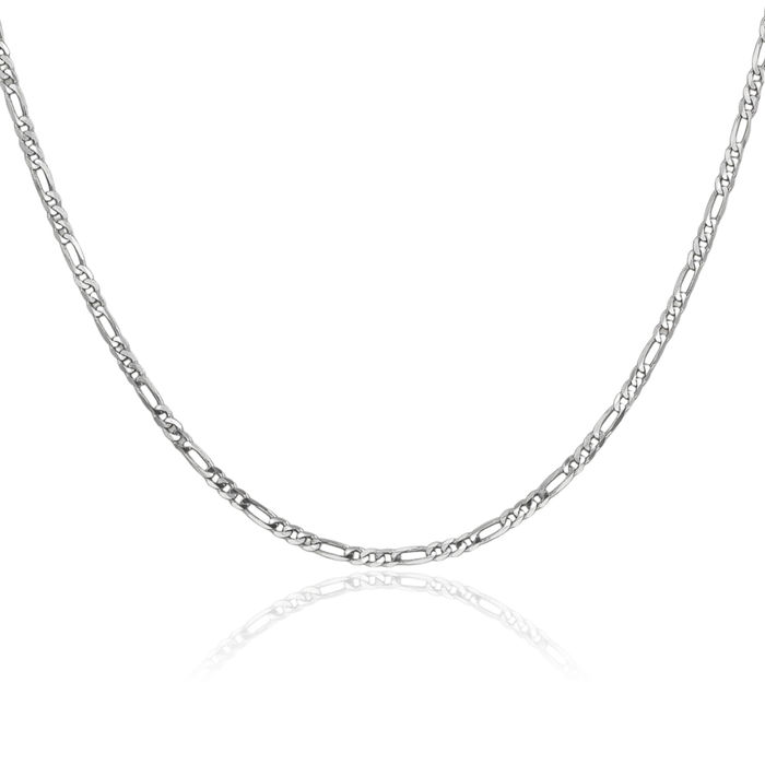 14K Solid White Gold 2.25mm Figaro Link Chain Necklace