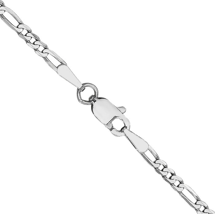 14K Solid White Gold 2.25mm Figaro Link Chain Necklace