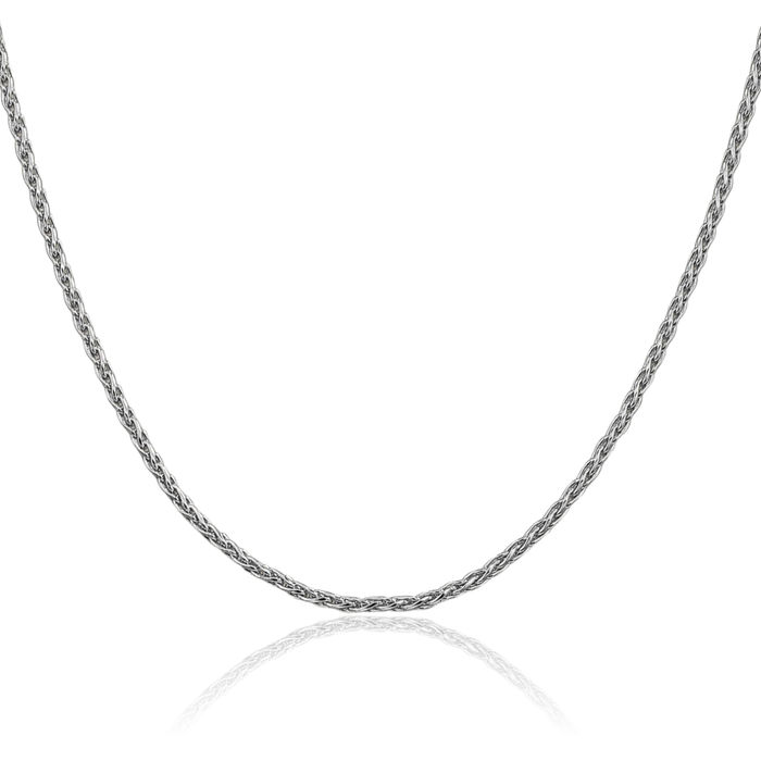 14K Solid White Gold 2.25mm Parisian Spiga Wheat Link Chain Necklace