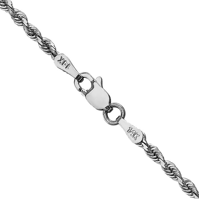 14K Solid White Gold 2.25mm Quadruple Rope Chain Twisted Link Necklace