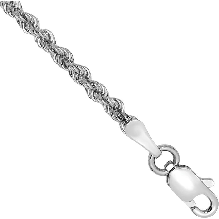 14K Solid White Gold 2.25mm Rope Chain Bracelet