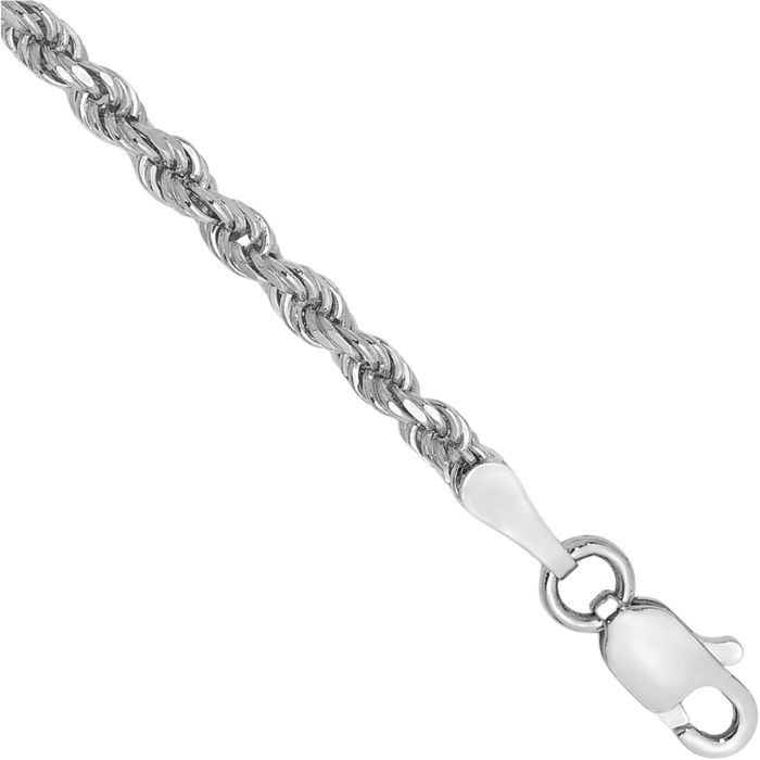 14K Solid White Gold 2.25mm Rope Chain Bracelet