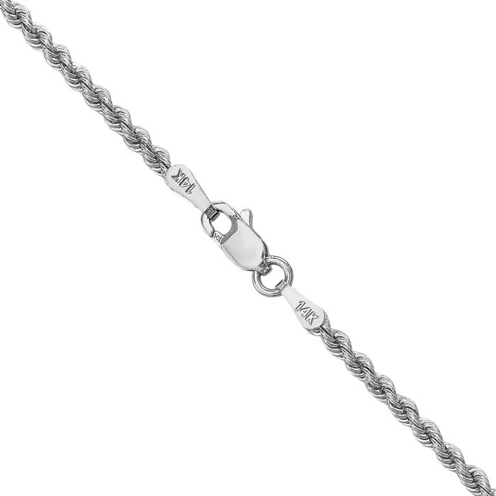 14K Solid White Gold 2.25mm Rope Chain Twisted Link Necklace