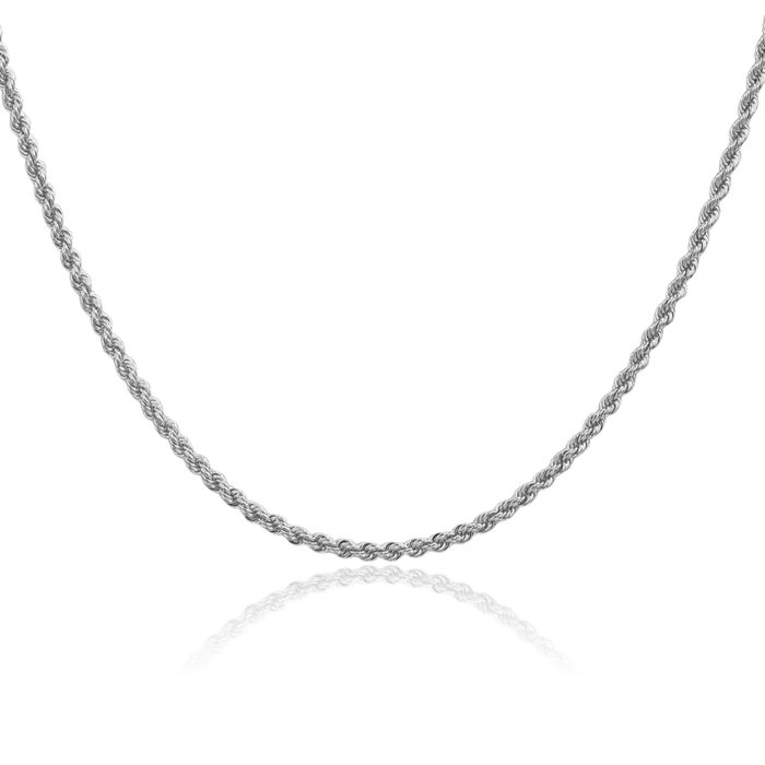 14K Solid White Gold 2.25mm Rope Chain Twisted Link Necklace