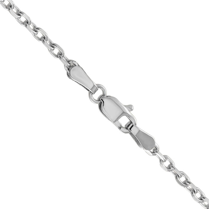 14K Solid White Gold 2.2mm Round Cable Rolo Link Chain Belcher Necklace