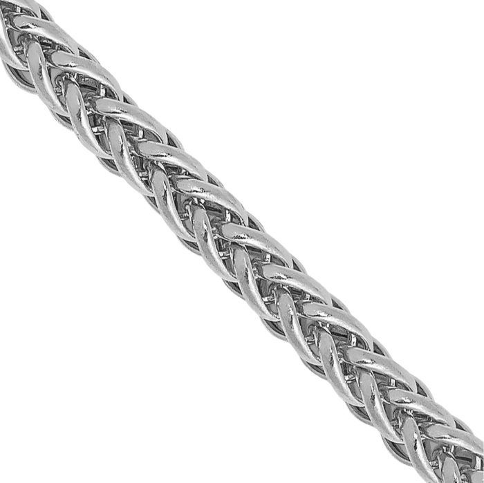 14K Solid White Gold 2.35mm 3 Wire Spiga Wheat Link Chain Necklace