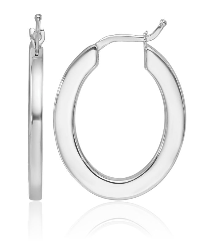 14K Solid White Gold 2.3mm Square Tube Oval Medium Hoop Earrings