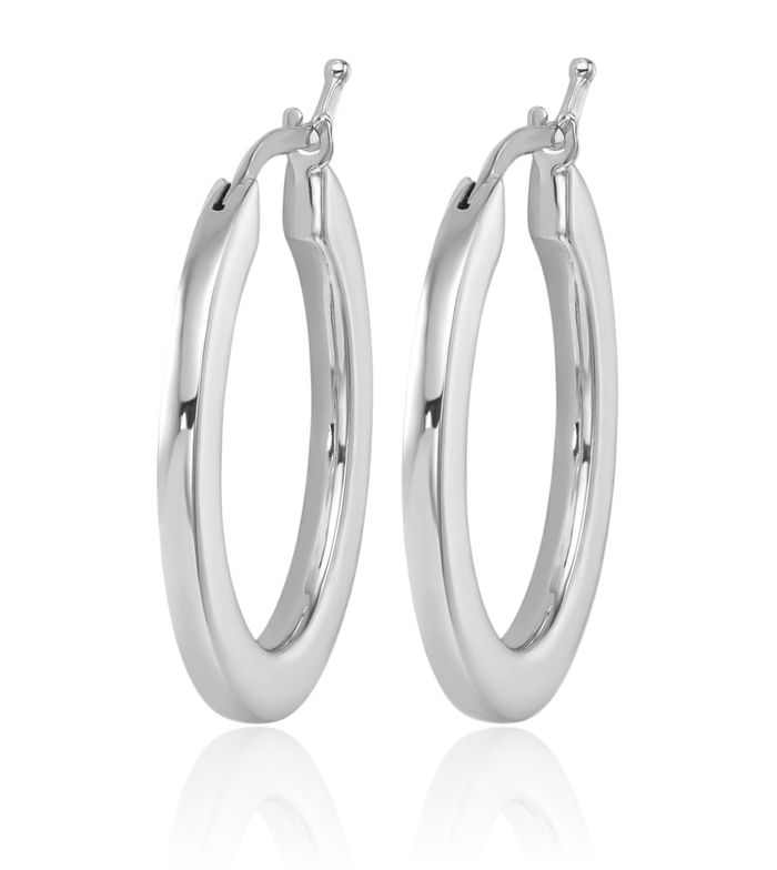 14K Solid White Gold 2.3mm Square Tube Oval Medium Hoop Earrings
