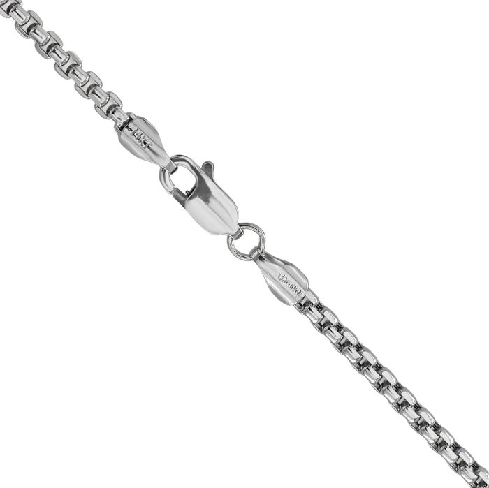 14K Solid White Gold 2.4mm Round Box Link Chain Necklace