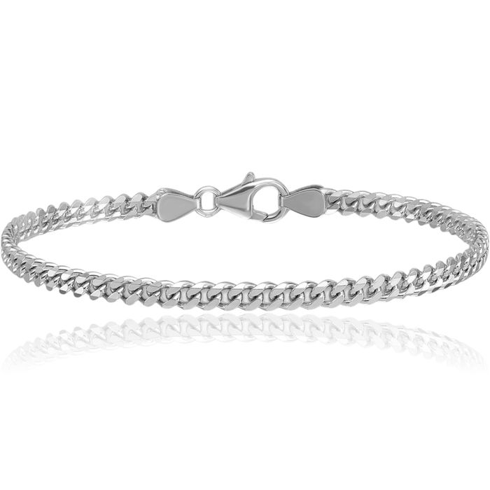 14K Solid White Gold 2.4mm Curb Link Chain Bracelet