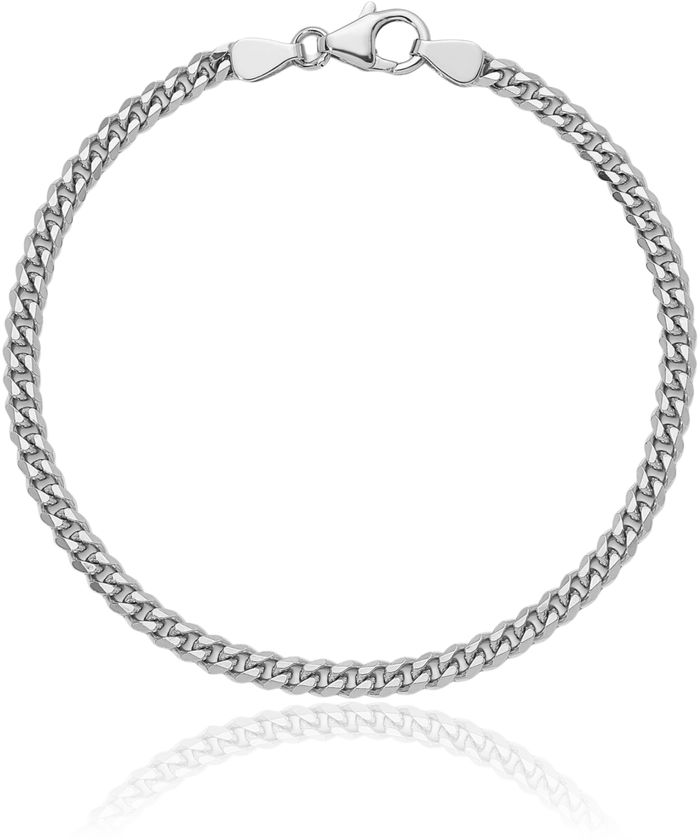 14K Solid White Gold 2.4mm Curb Link Chain Bracelet