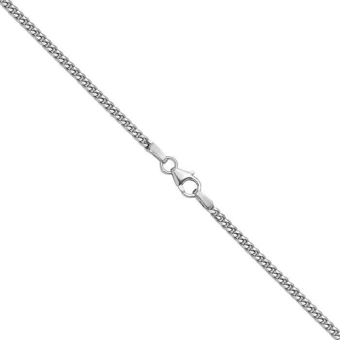 14K Solid White Gold 2.4mm Curb Link Chain Bracelet