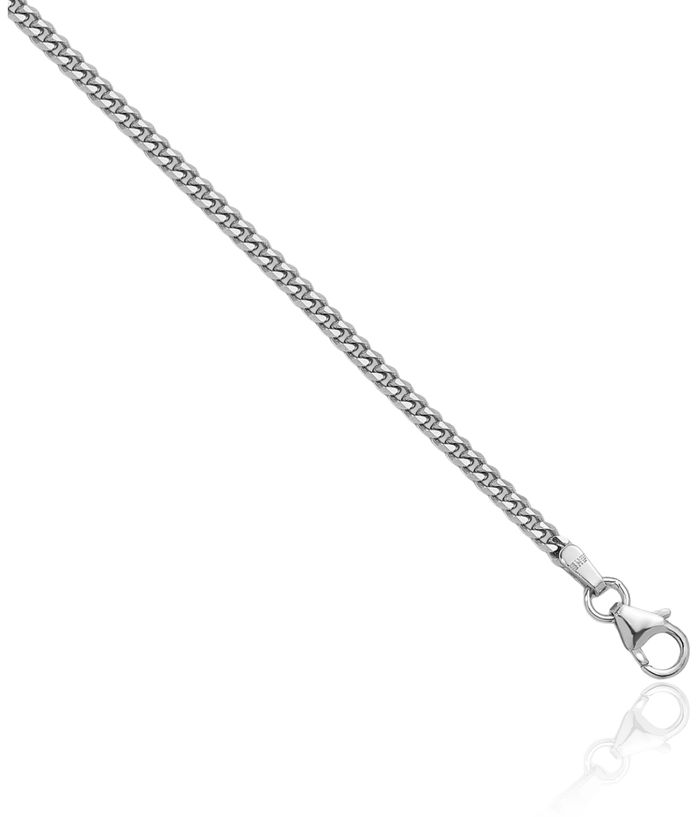 14K Solid White Gold 2.4mm Curb Link Chain Necklace