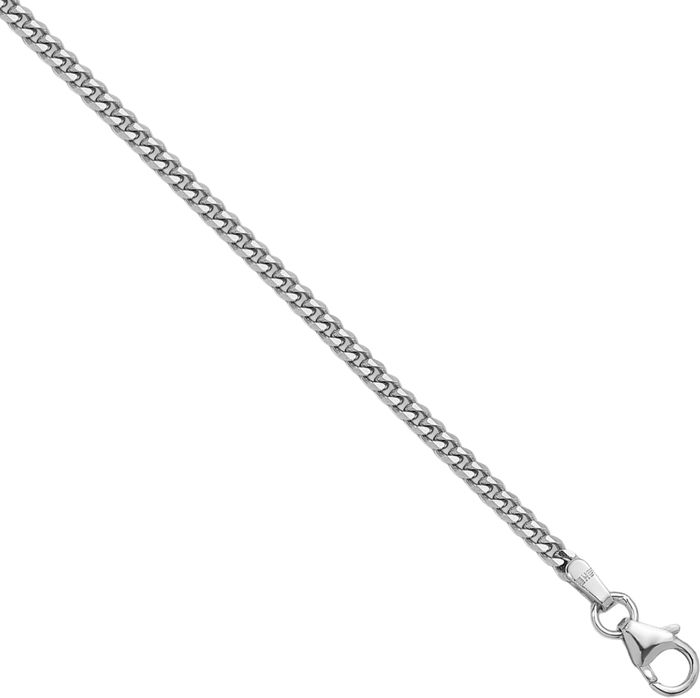 14K Solid White Gold 2.4mm Curb Link Chain Necklace