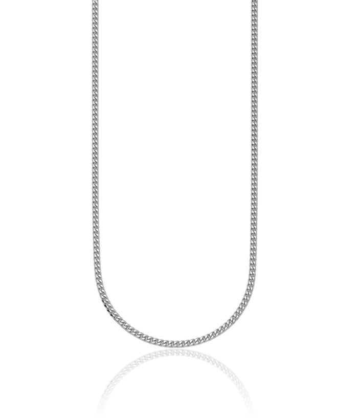 14K Solid White Gold 2.4mm Curb Link Chain Necklace