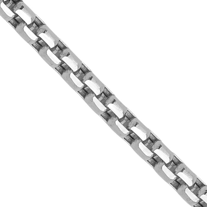 14K Solid White Gold 2.4mm Round Box Link Chain Necklace