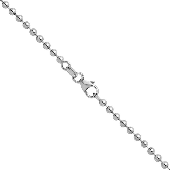 14K Solid White Gold 2.5mm Beaded Ball Chain Necklace