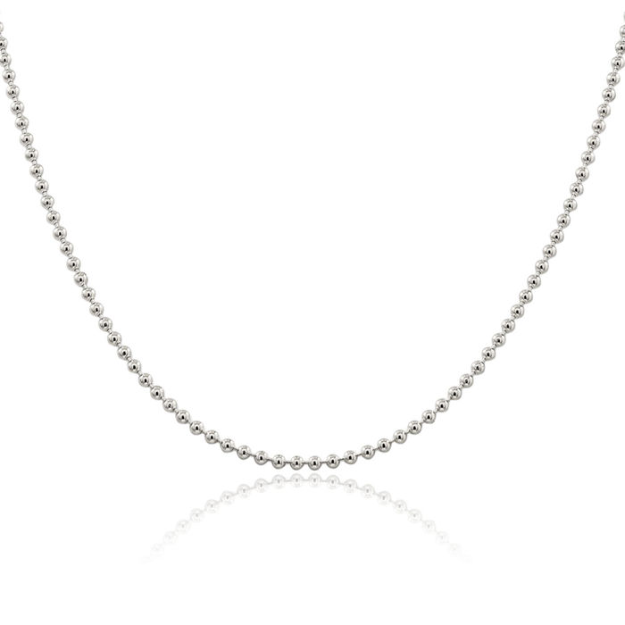 14K Solid White Gold 2.5mm Beaded Ball Chain Necklace