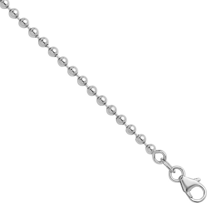 14K Solid White Gold 2.5mm Beaded Ball Chain Necklace