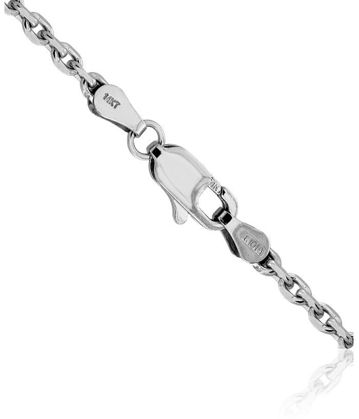 14K Solid White Gold 2.5mm Cable Rolo Link Chain Belcher Necklace