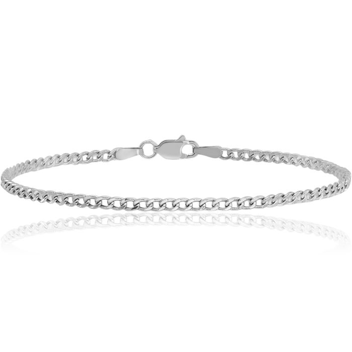 14K Solid White Gold 2.5mm Curb Link Chain Bracelet