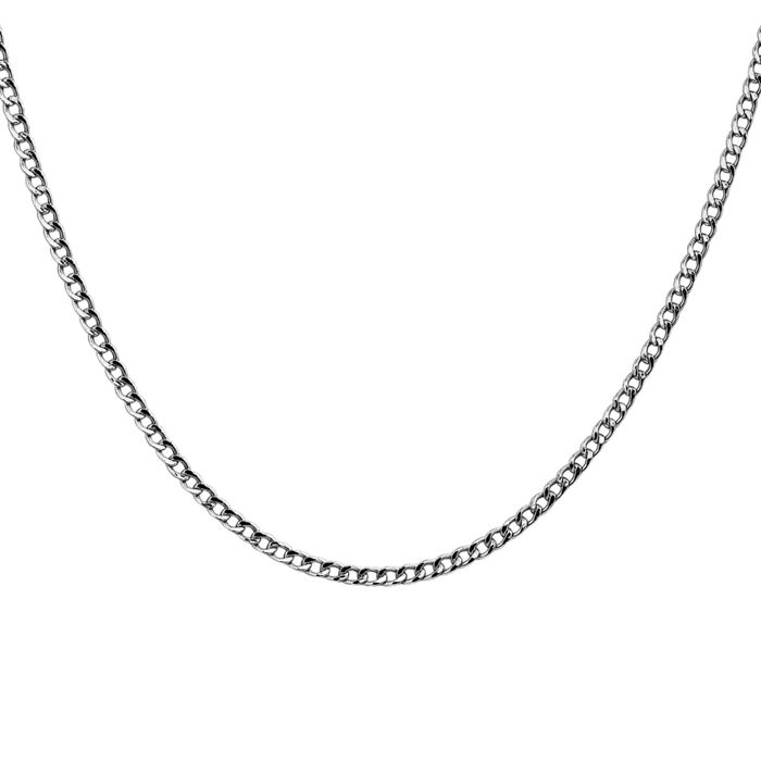 14K Solid White Gold 2.5mm Curb Link Chain Necklace