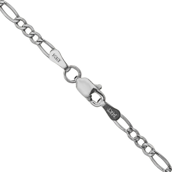 14K Solid White Gold 2.5mm Figaro Link Chain Necklace