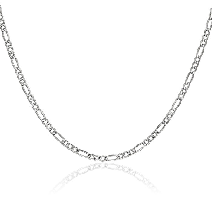 14K Solid White Gold 2.5mm Figaro Link Chain Necklace