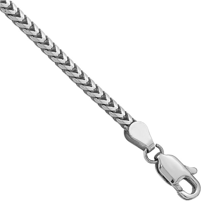 14K Solid White Gold 2.5mm Franco Link Chain Bracelet