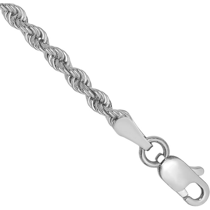 14K Solid White Gold 2.5mm Rope Chain Bracelet