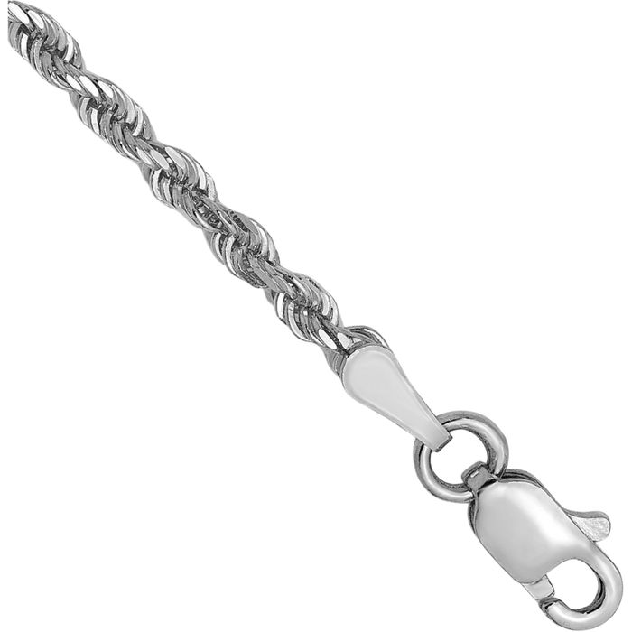 14K Solid White Gold 2.5mm Rope Chain Bracelet
