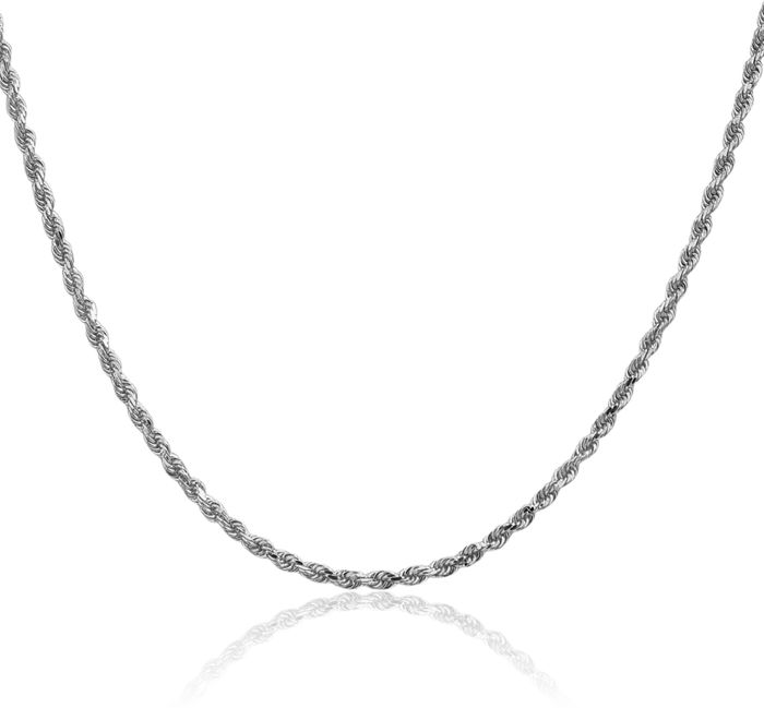 14K Solid White Gold 2.5mm Rope Chain Twisted Link Necklace