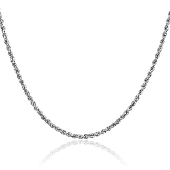 14K Solid White Gold 2.5mm Rope Chain Twisted Link Necklace