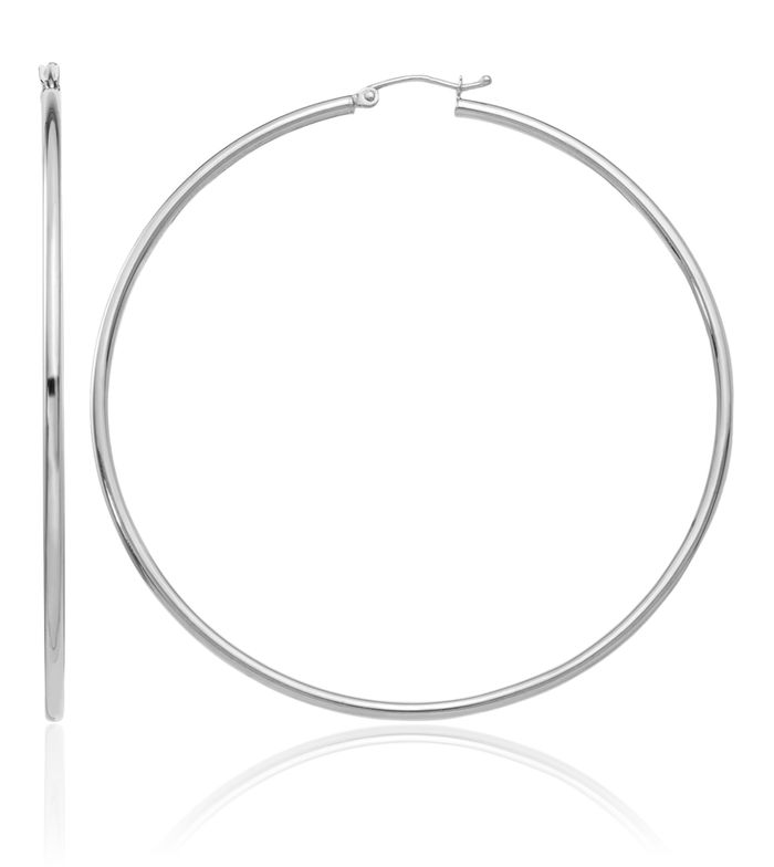 14K Solid White Gold 2.5mm Tube Round Extra Large Hoop Earrings