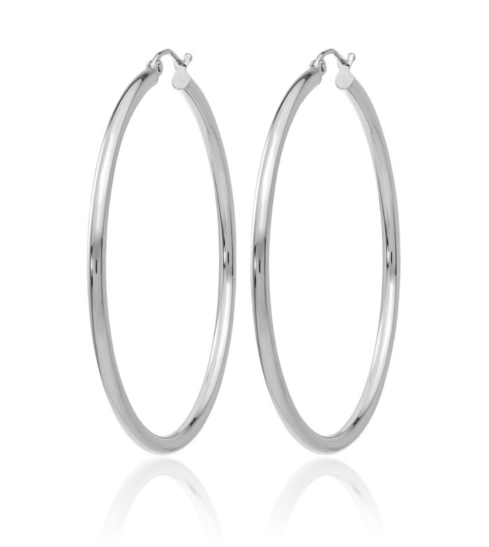 14K Solid White Gold 2.5mm Tube Round Extra Large Hoop Earrings