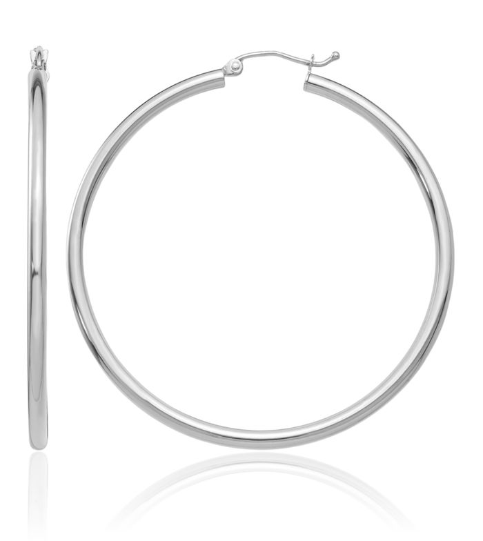14K Solid White Gold 2.5mm Tube Round Extra Large Hoop Earrings