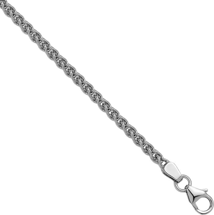 14K Solid White Gold 2.5mm Spiga Wheat Link Chain Necklace