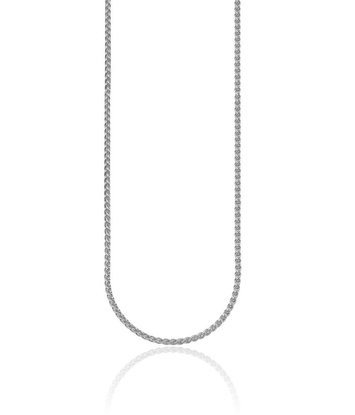 14K Solid White Gold 2.5mm Spiga Wheat Link Chain Necklace