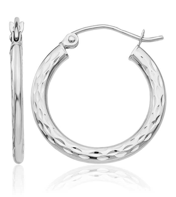 14K Solid White Gold 2.5x20mm Medium Hoop Earrings