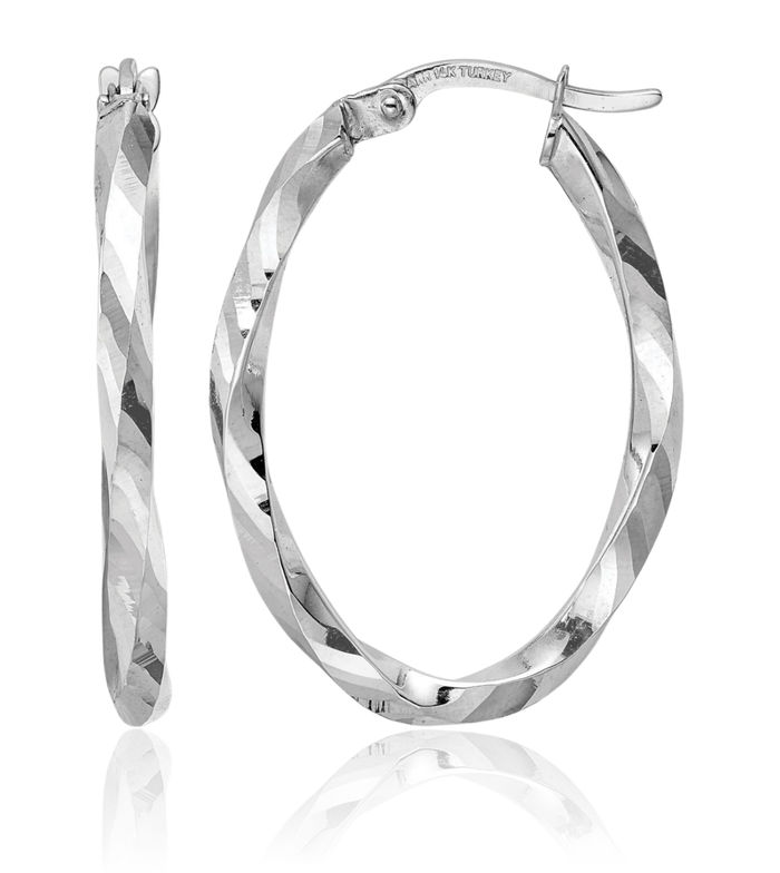 14K Solid White Gold 2.5x20x29mm Oval Medium Hoop Earrings