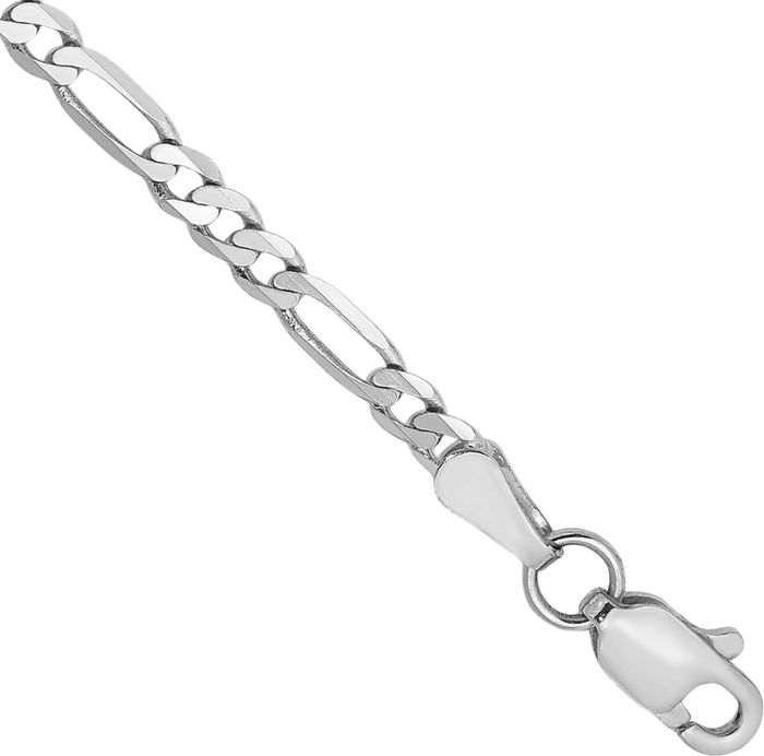 14K Solid White Gold 2.75mm Figaro Link Chain Bracelet